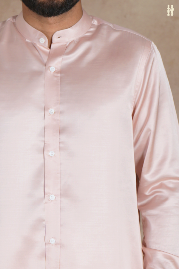 Chinese Collar Plain Light Pink Silk Shirt