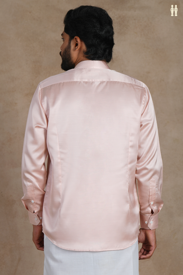 Chinese Collar Plain Light Pink Silk Shirt