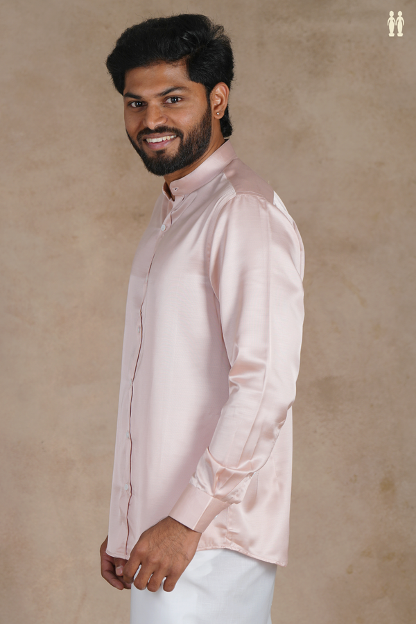 Chinese Collar Plain Light Pink Silk Shirt