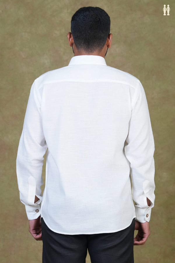 Regular Collar Stripes Design White Cotton Shirt