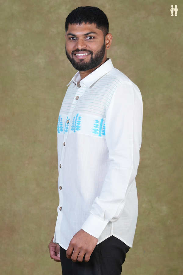 Regular Collar Stripes Design White Cotton Shirt
