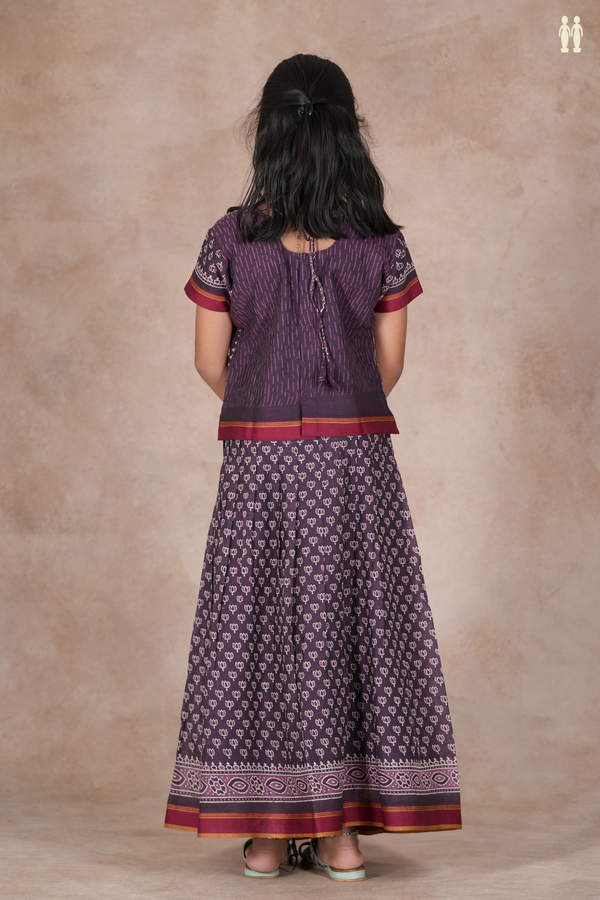 Printed Design Deep Purple Cotton Pavadai Sattai