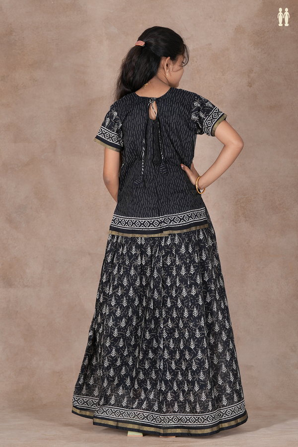 Printed Design Black Cotton Pavadai Sattai