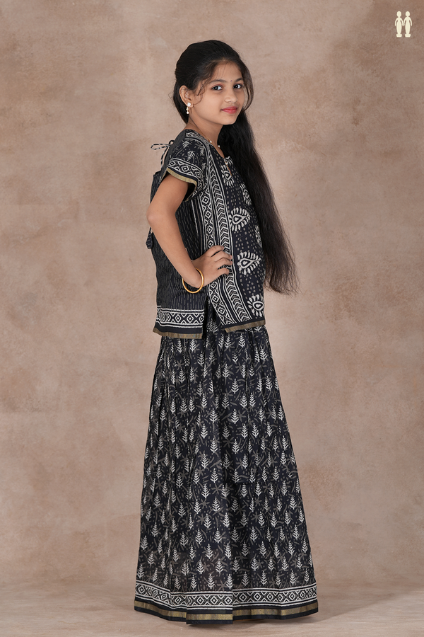 Printed Design Black Cotton Pavadai Sattai