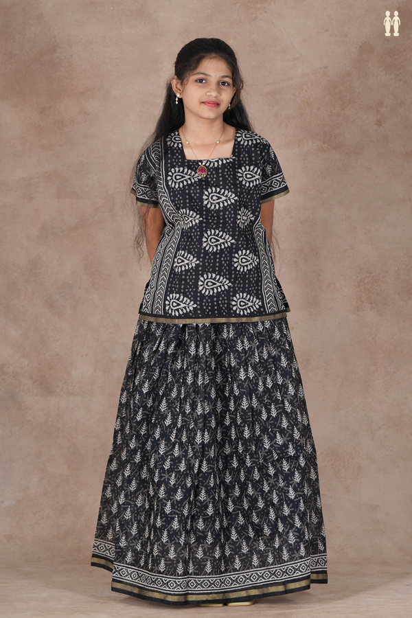Printed Design Black Cotton Pavadai Sattai