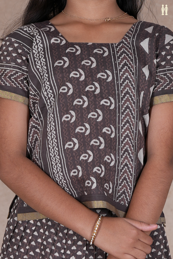 Printed Design Oxford Brown Cotton Pavadai Sattai