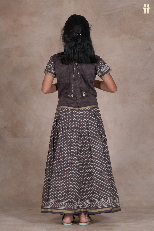 Printed Design Oxford Brown Cotton Pavadai Sattai