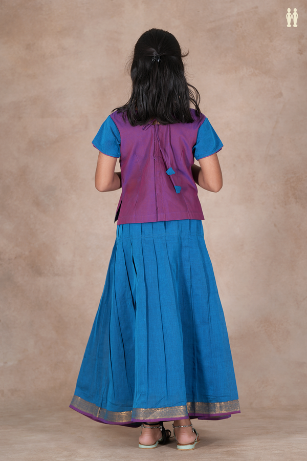 Sweet Heart Necks Purple And Blue Cotton Pavadai Sattai