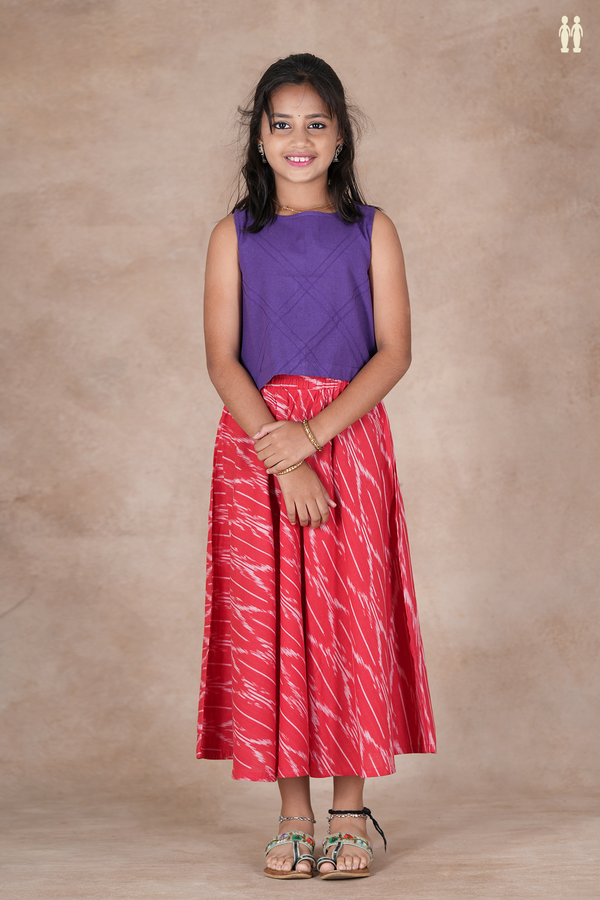 Ikat Design Purple And Red Cotton Pavadai Sattai