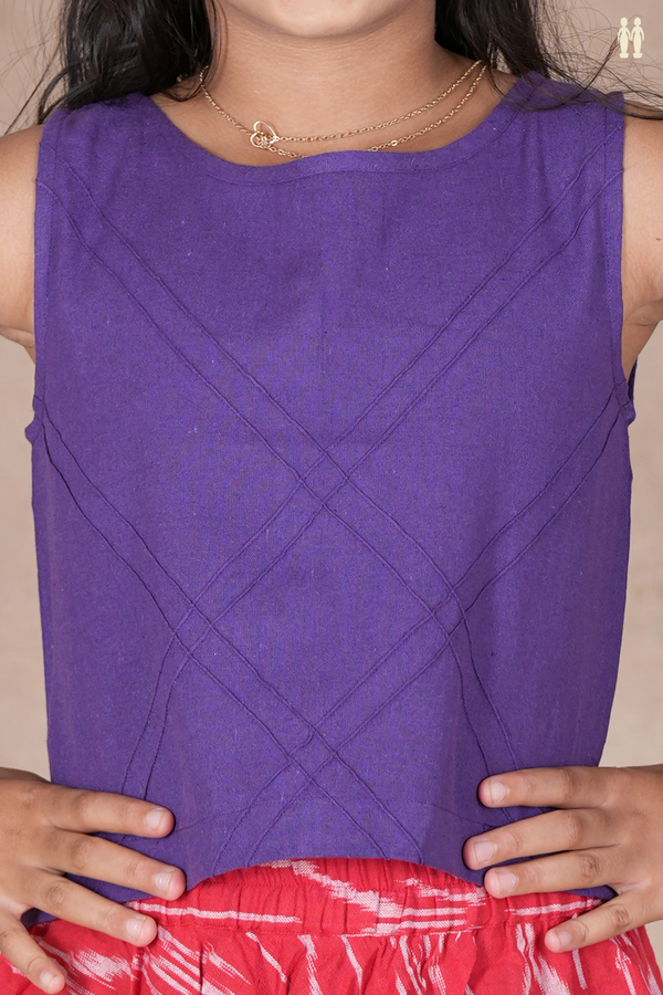 Ikat Design Purple And Red Cotton Pavadai Sattai