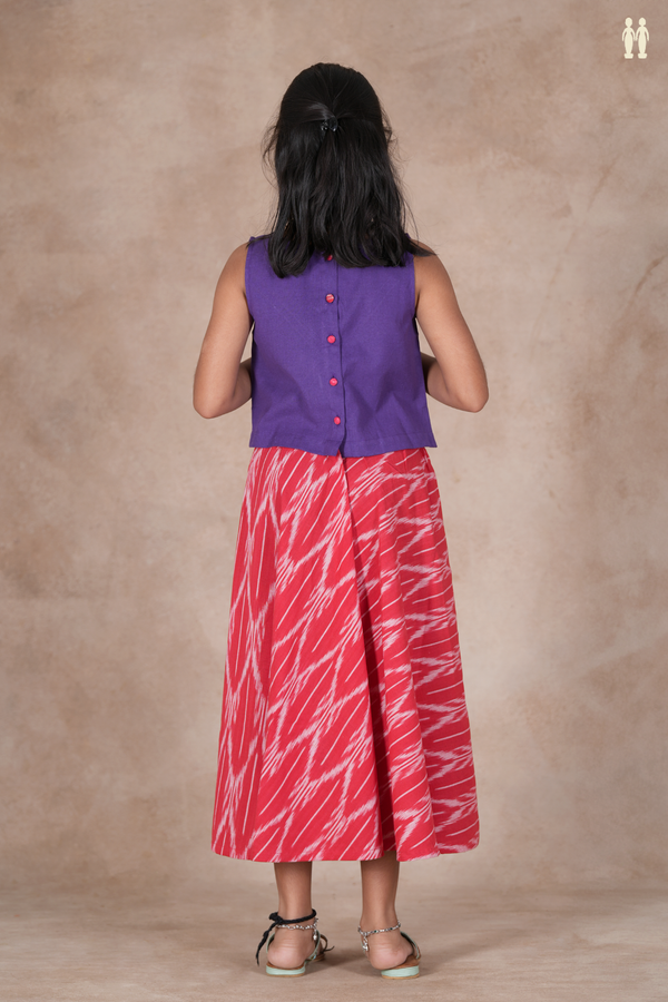 Ikat Design Purple And Red Cotton Pavadai Sattai