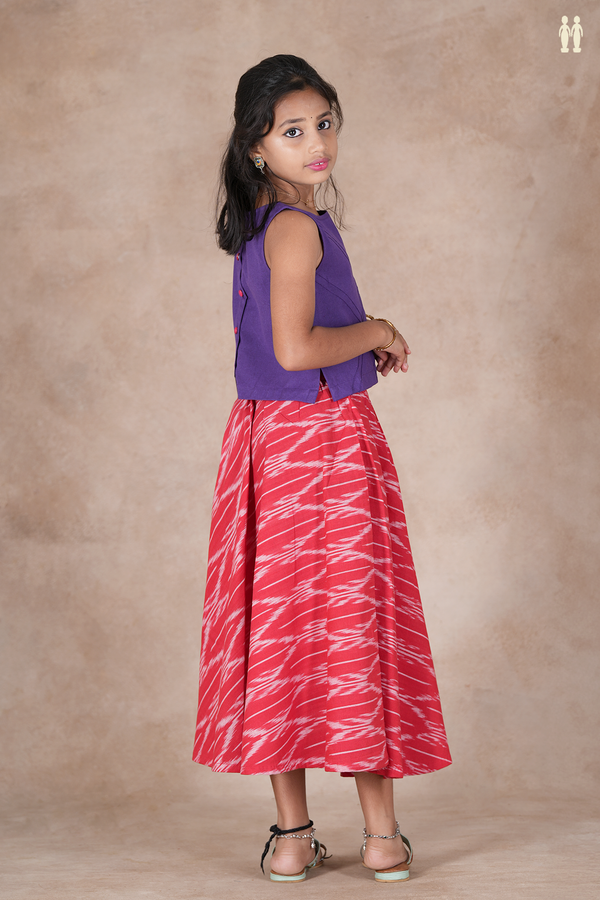 Ikat Design Purple And Red Cotton Pavadai Sattai