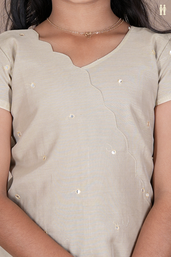 Mirror Buttis Pastel Brown And Blue Cotton Pavadai Sattai