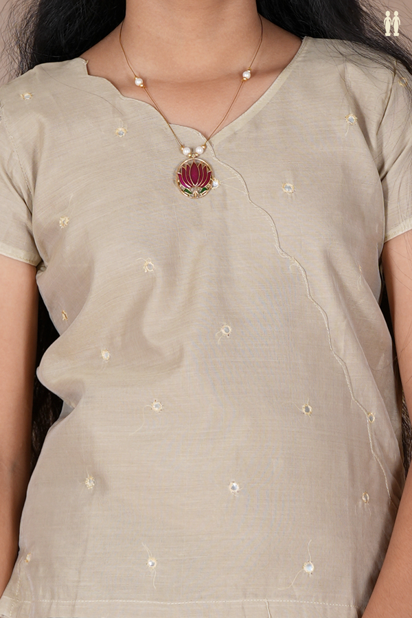 Mirror Buttis Pastel Brown And Green Cotton Pavadai Sattai