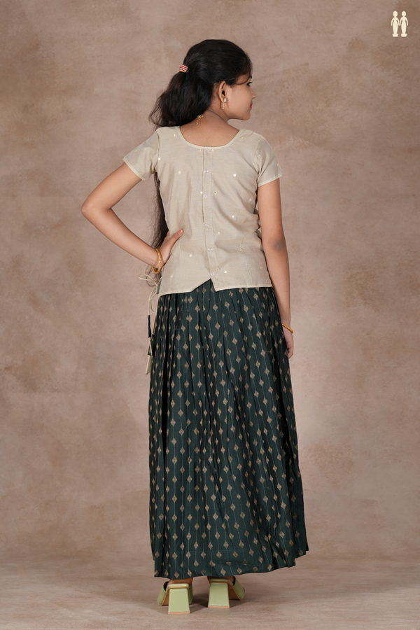 Mirror Buttis Pastel Brown And Green Cotton Pavadai Sattai