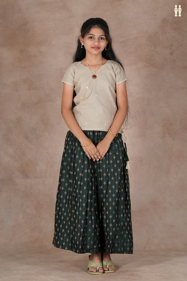 Mirror Buttis Pastel Brown And Green Cotton Pavadai Sattai