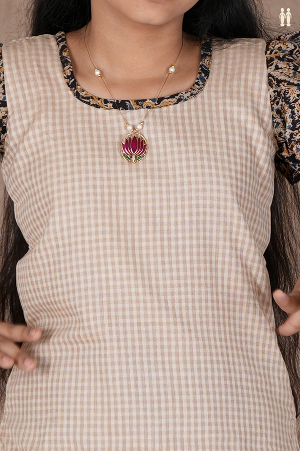 Floral Design Brown And Black Cotton Pavadai Sattai