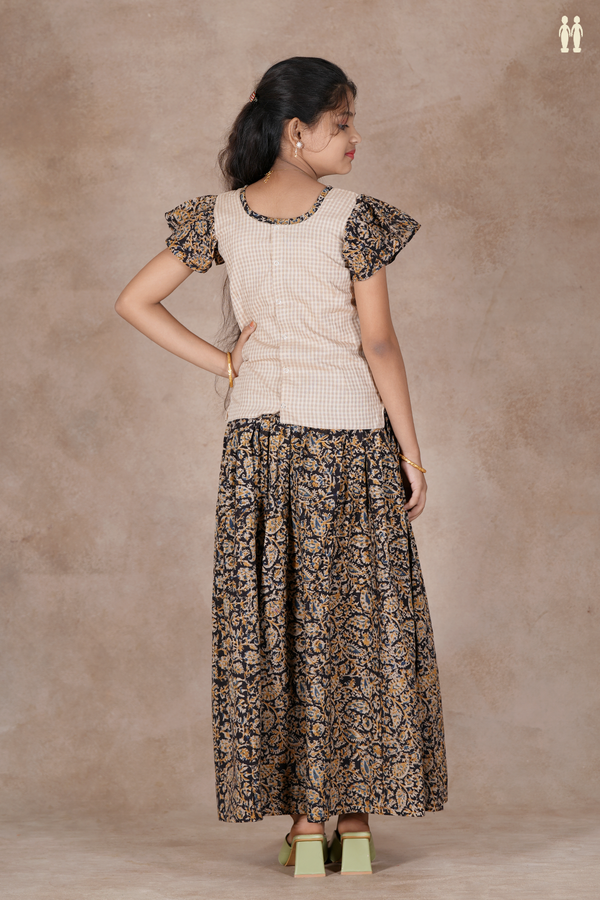 Floral Design Brown And Black Cotton Pavadai Sattai