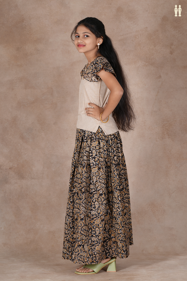 Floral Design Brown And Black Cotton Pavadai Sattai