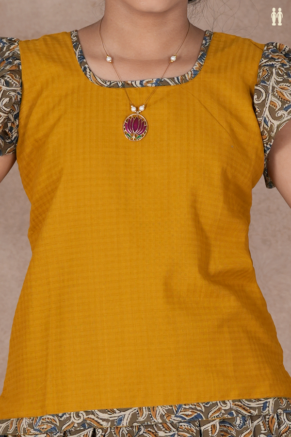 Floral Design Yellow And Green Cotton Pavadai Sattai
