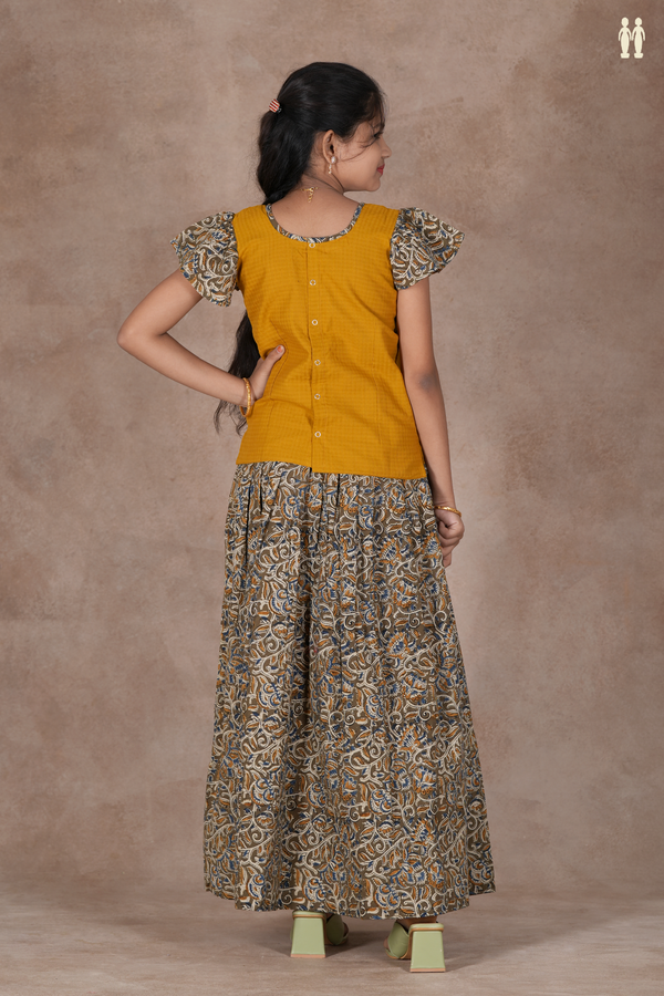 Floral Design Yellow And Green Cotton Pavadai Sattai