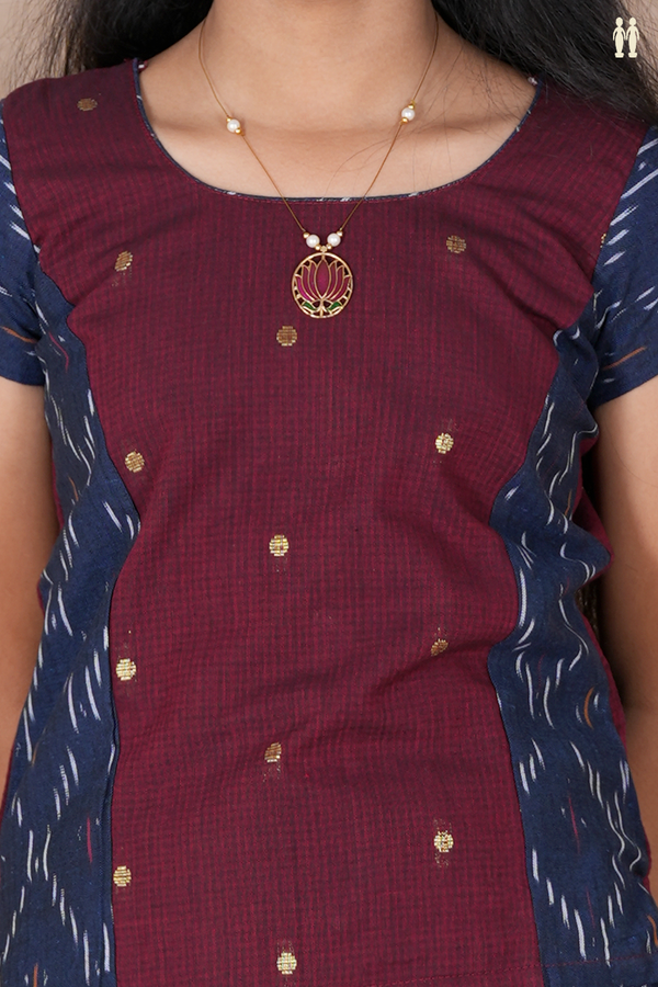 Polka Buttas Burgundy And Blue Cotton Pavadai Sattai