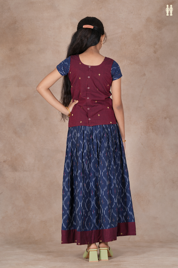 Polka Buttas Burgundy And Blue Cotton Pavadai Sattai