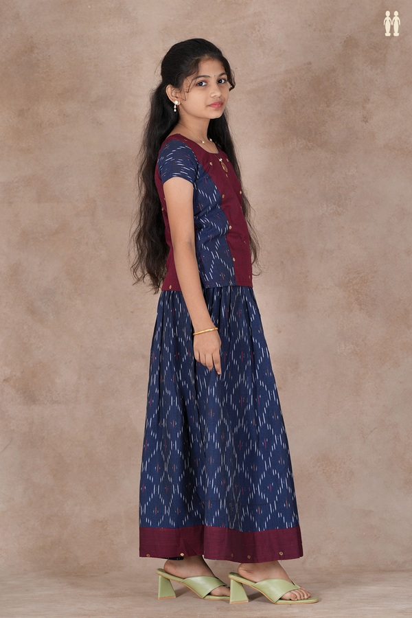 Polka Buttas Burgundy And Blue Cotton Pavadai Sattai
