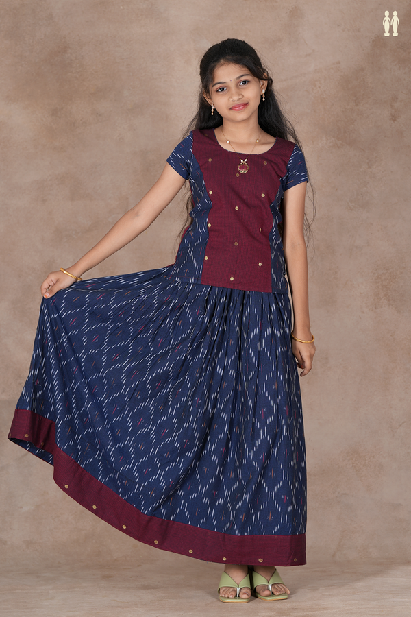 Polka Buttas Burgundy And Blue Cotton Pavadai Sattai