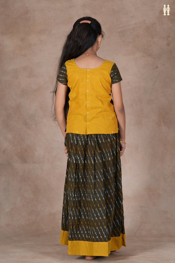 Ikat Design Yellow And Green Cotton Pavadai Sattai