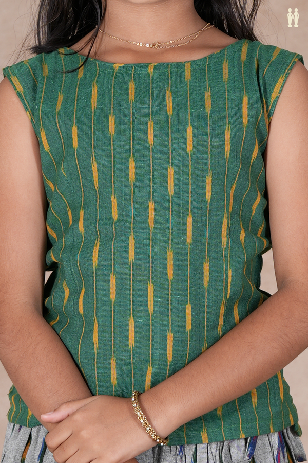 Ikat Design Green And Grey Cotton Pavadai Sattai