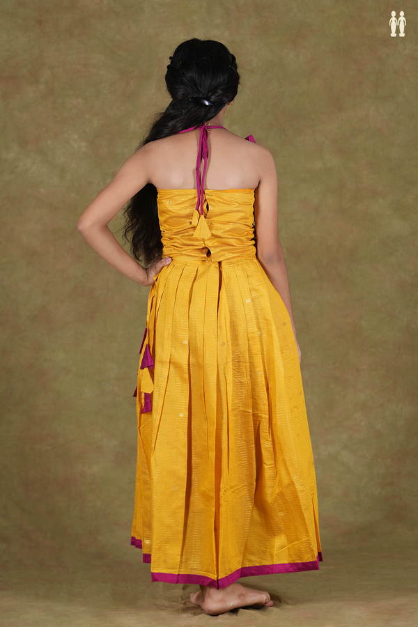 Shoulder Tie Up Zari Buttas Yellow Cotton Pavadai Sattai