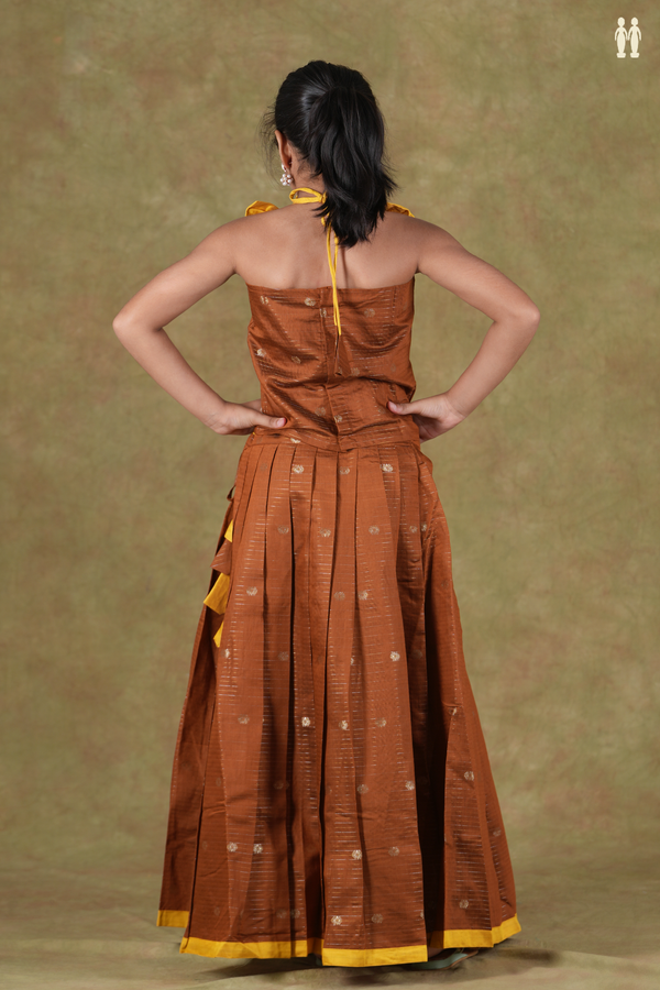 Shoulder Tie Up Zari Buttas Brown Cotton Pavadai Sattai