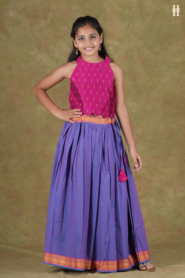 Halter Neck Pink And Dual Tone Cotton Pavadai Sattai