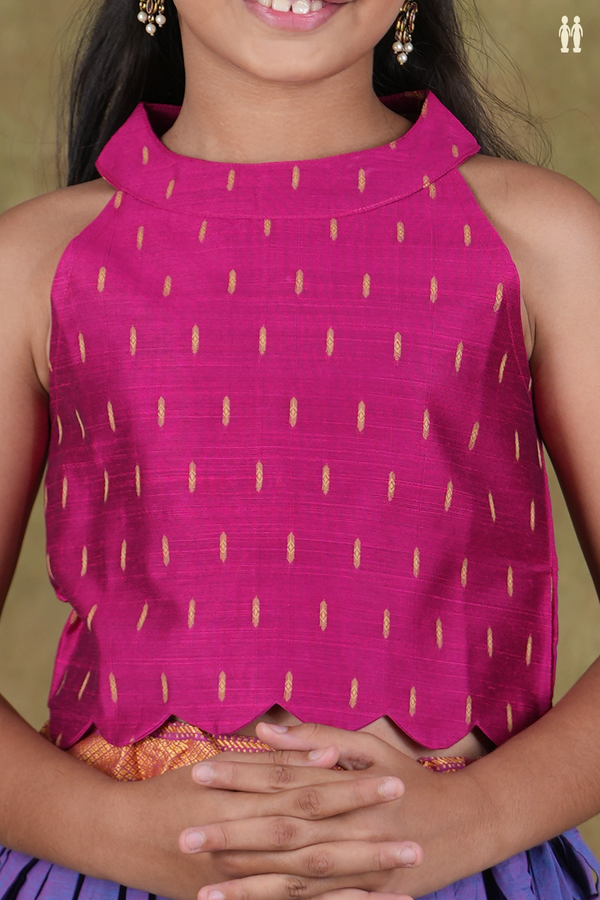 Halter Neck Pink And Dual Tone Cotton Pavadai Sattai