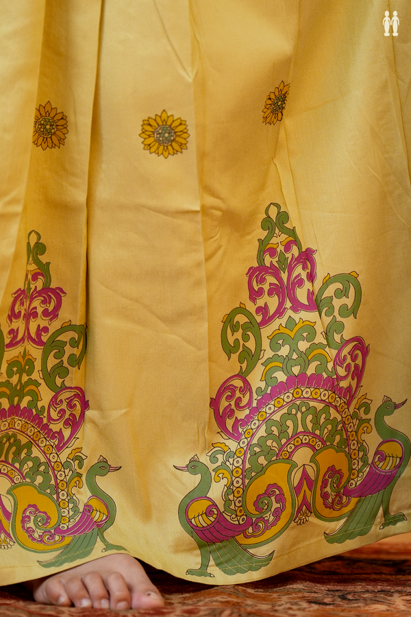 Floral Design Yellow And Khaki Chanderi Pavadai Sattai