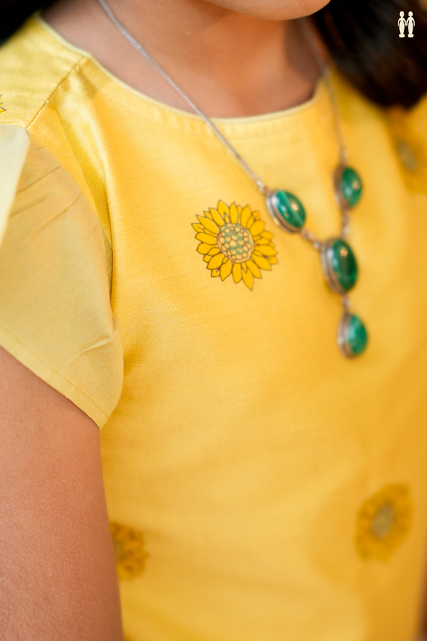 Floral Design Yellow And Khaki Chanderi Pavadai Sattai