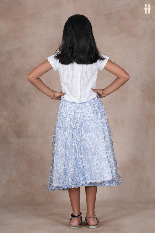 Round Neck Floral Design White Skirt And Top