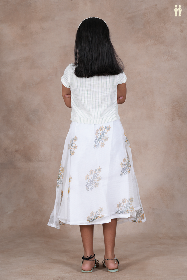 Round Neck Floral Design White Skirt And Top