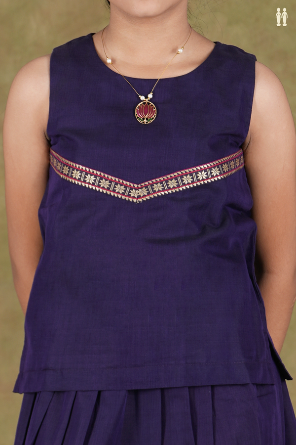 Round Neck Plain Deep Purple Cotton Pavadai Sattai
