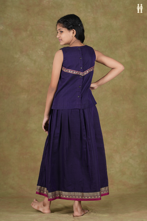 Round Neck Plain Deep Purple Cotton Pavadai Sattai