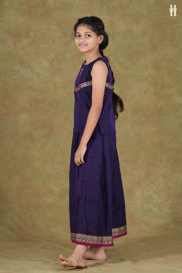 Round Neck Plain Deep Purple Cotton Pavadai Sattai