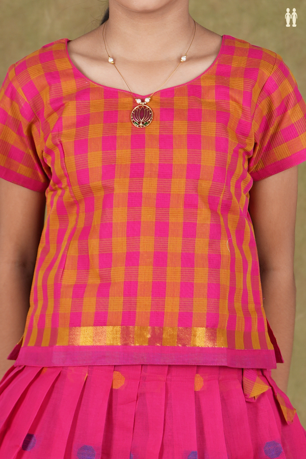 Checks Design Pink And Brown Cotton Pavadai Sattai