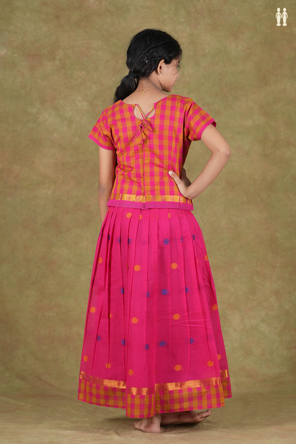 Checks Design Pink And Brown Cotton Pavadai Sattai