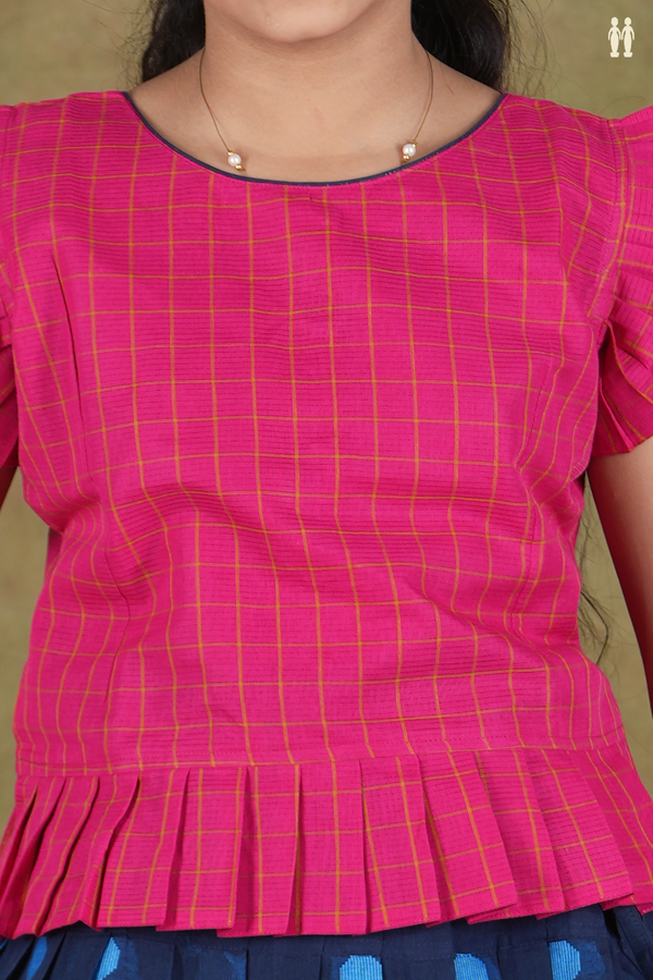 Threadwork Buttas Magenta And Blue Cotton Pavadai Sattai