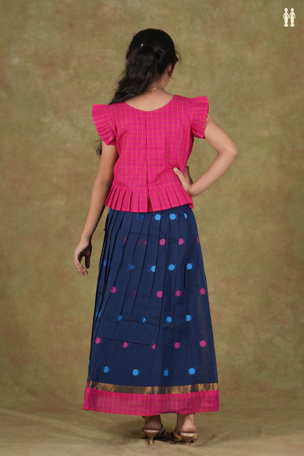 Threadwork Buttas Magenta And Blue Cotton Pavadai Sattai