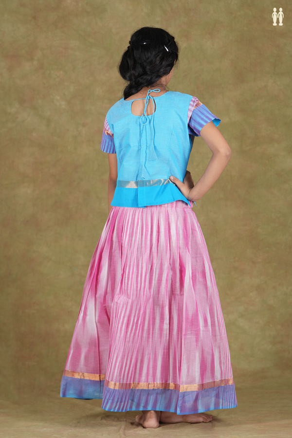 Stripes Design Blue And Pink Cotton Pavadai Sattai
