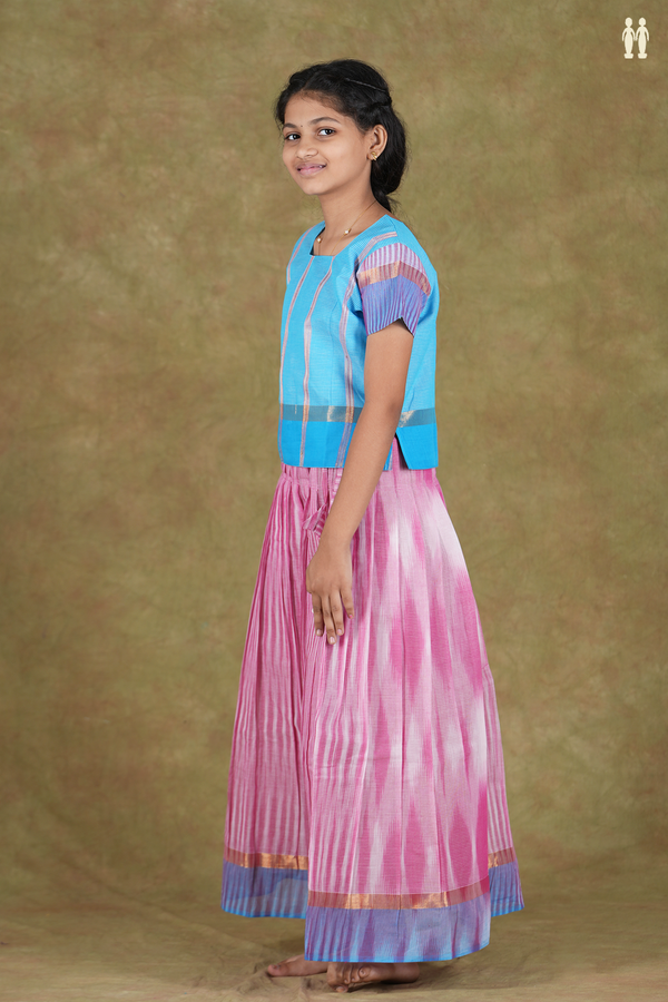 Stripes Design Blue And Pink Cotton Pavadai Sattai