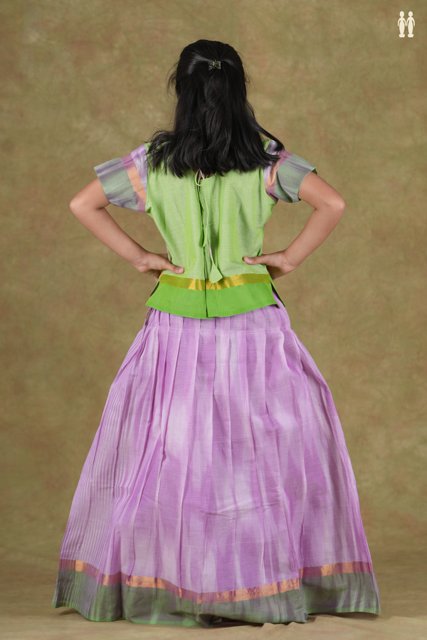 Stripes Design Green And Purple Cotton Pavadai Sattai