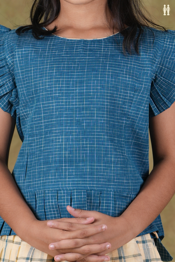 Checks Design Blue And Cream Cotton Pavadai Sattai